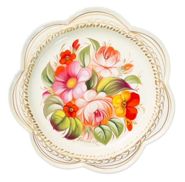 Жостовская роспись на белом фоне поднос