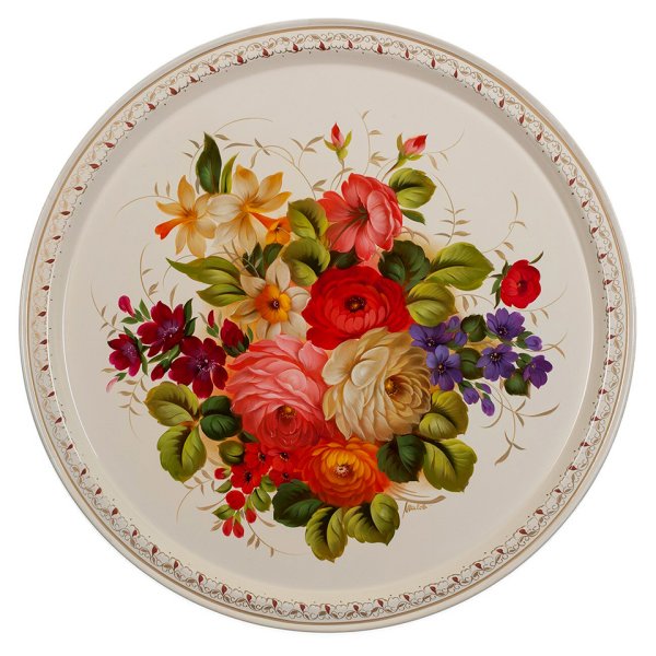 Жостовская роспись на белом фоне поднос