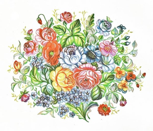 Элементы Жостовской росписи на белом фоне