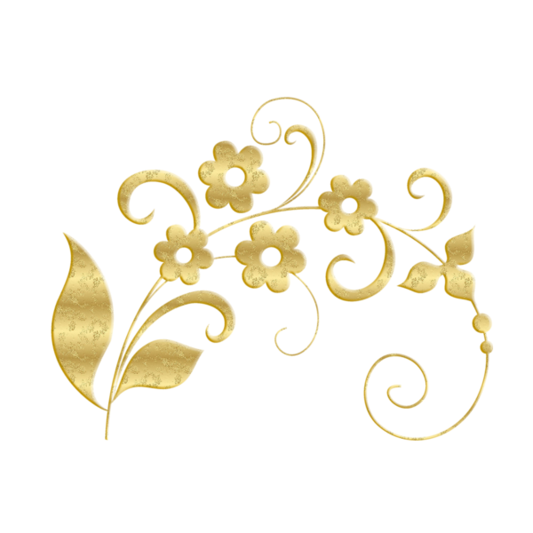 Золотые цветы на прозрачном фоне для фотошопа