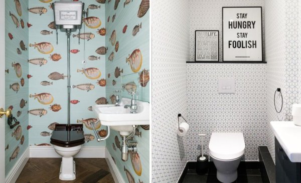 Плитка и обои в туалете
