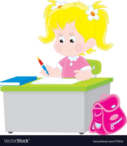 Мультяшная девочка за партой