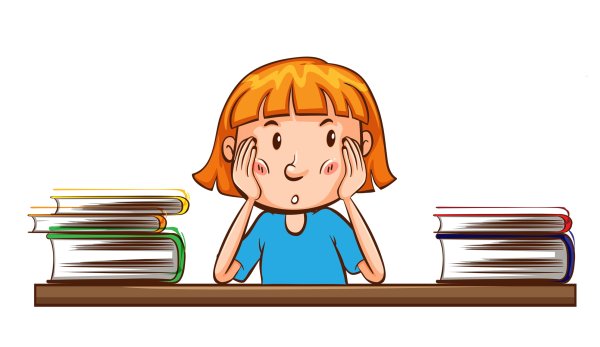 Ребенок думает за партой мульт