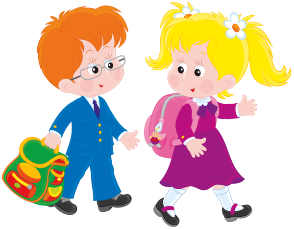 Мальчик и девочка идут в школу