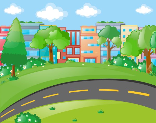 Мультяшный город с дорогой