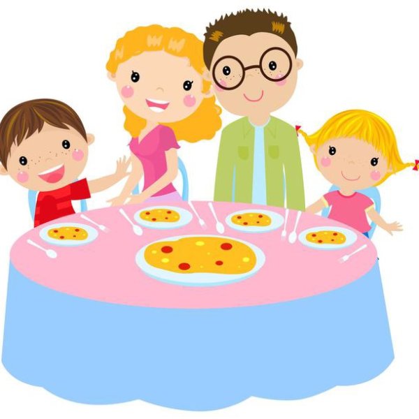 Семейный обед на белом фоне