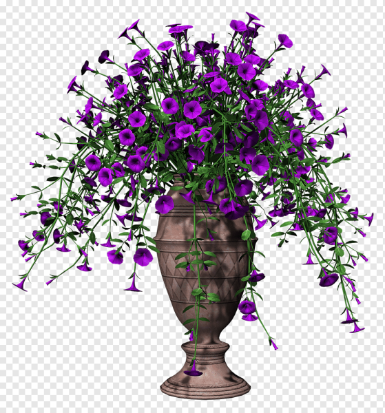 Сиреневые цветочки в кашпо