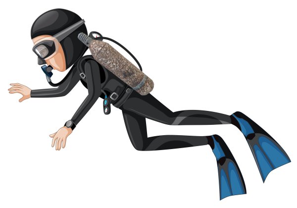 Аквалангист на прозрачном фоне