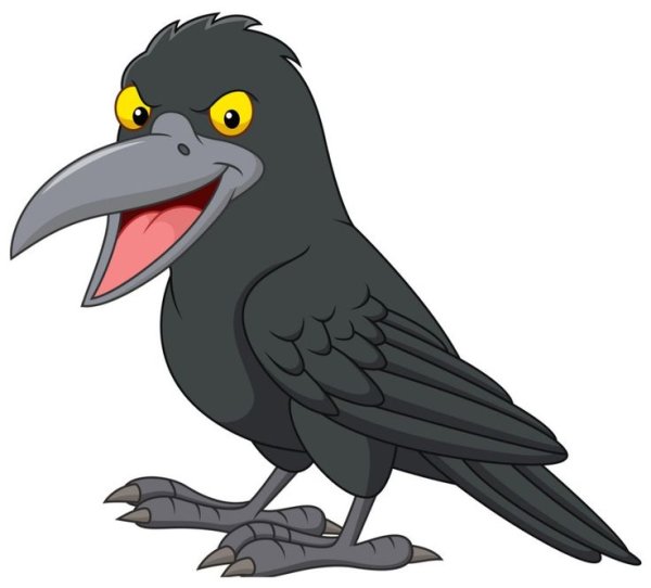 Мультяшная ворона на прозрачном фоне