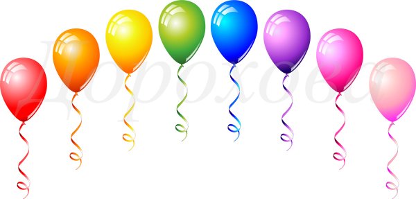 Разноцветные воздушные шарики на прозрачном фоне