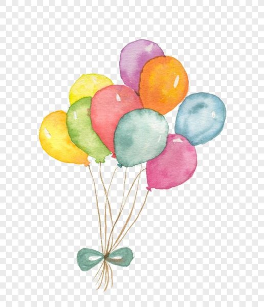 Воздушные шары акварель на прозрачном фоне
