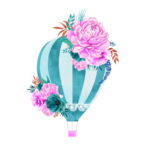 Воздушный шар с цветами акварель
