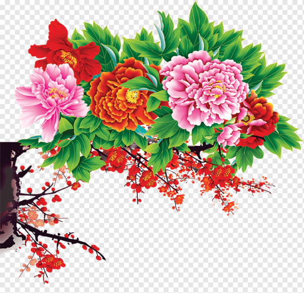 Китайские цветы на прозрачном фоне