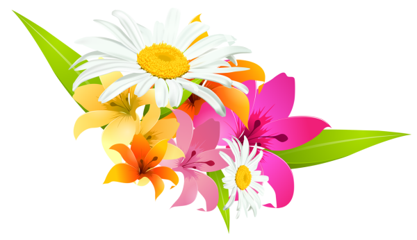 Яркие цветочки на прозрачном фоне