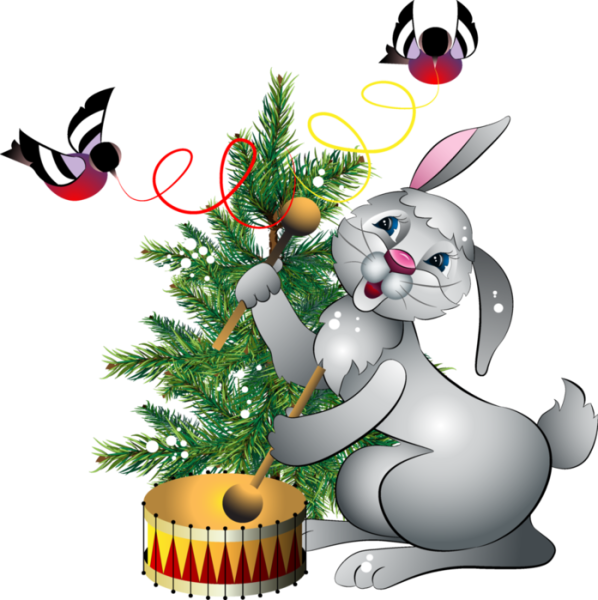 Новогодние зверушки на прозрачном фоне