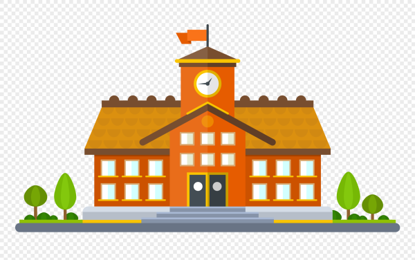 Здание школы с детьми