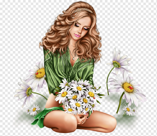 Девушка с цветами мультяшная
