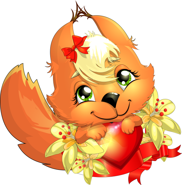 Зверушки с цветами на прозрачном фоне