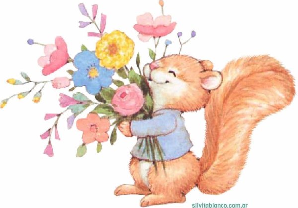 Зверушки с цветами на белом фоне