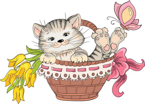 Котята в корзинке мультяшные