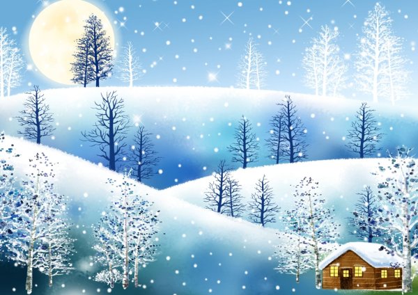 Зимний пейзаж мультяшный