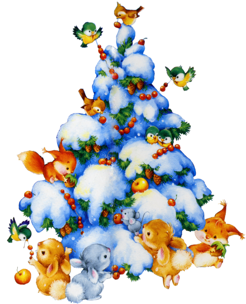 Новогодние зверюшки на прозрачном фоне
