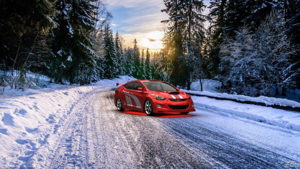 Зимний пейзаж с машиной