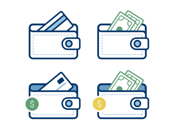 Пиктограмма кошелек с деньгами