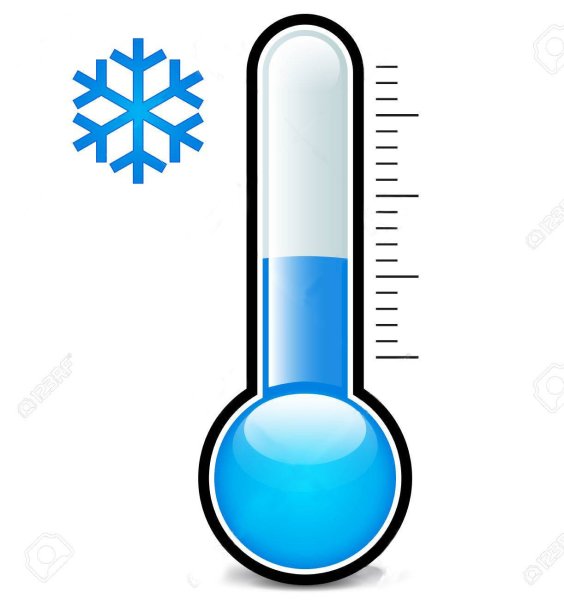 Градусник с низкой температурой на белом фоне