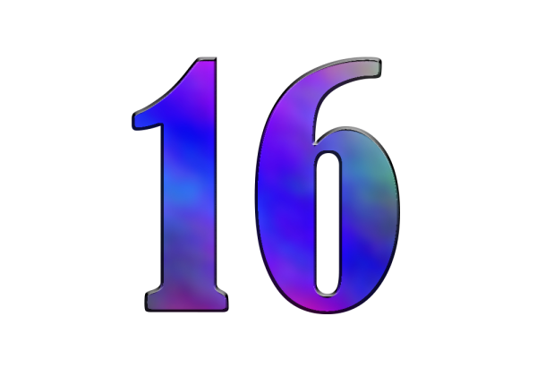 Цифра 16 на прозрачном фоне