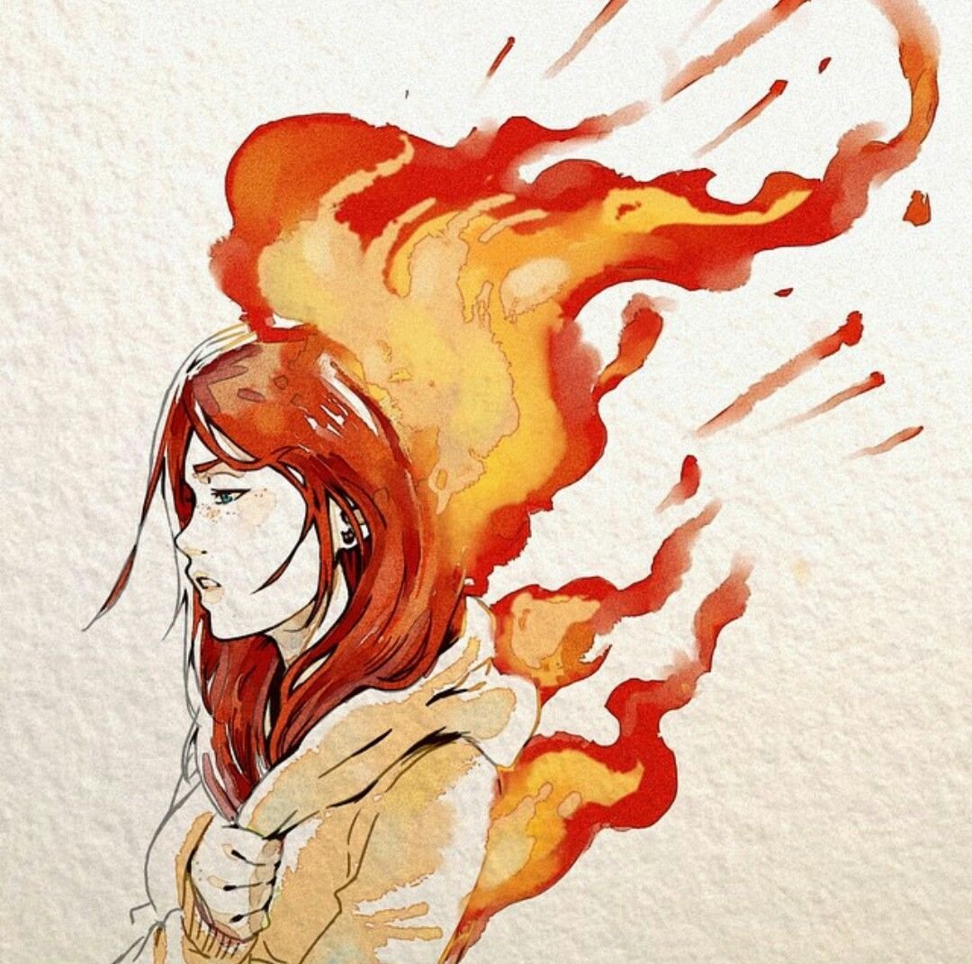 Арт человек с огненными волосами