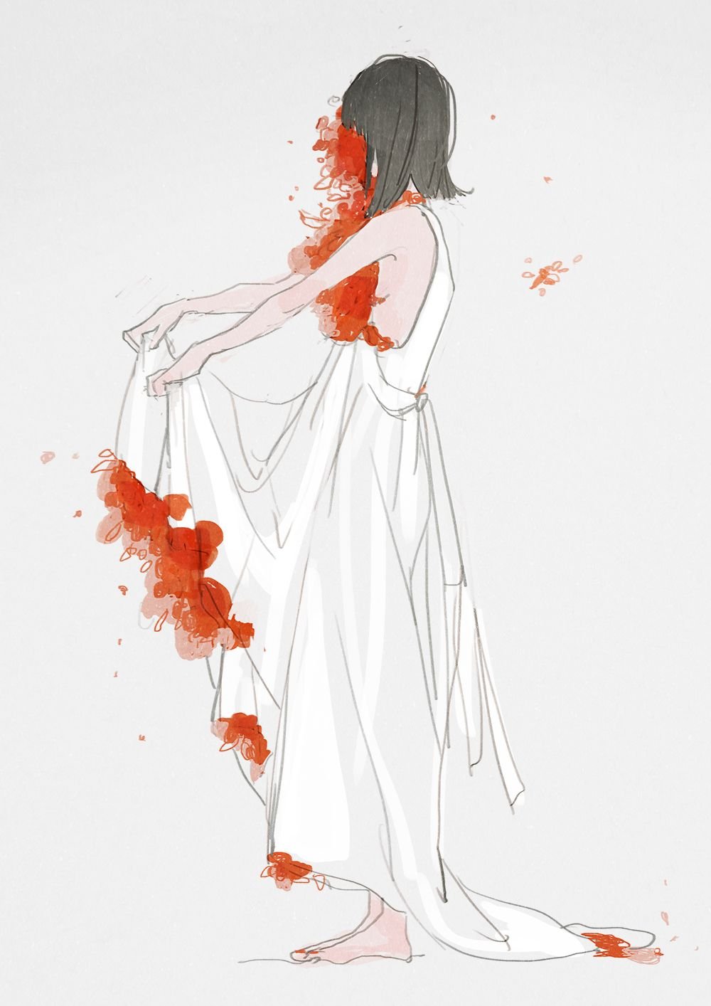 Кровь на белом платье аниме