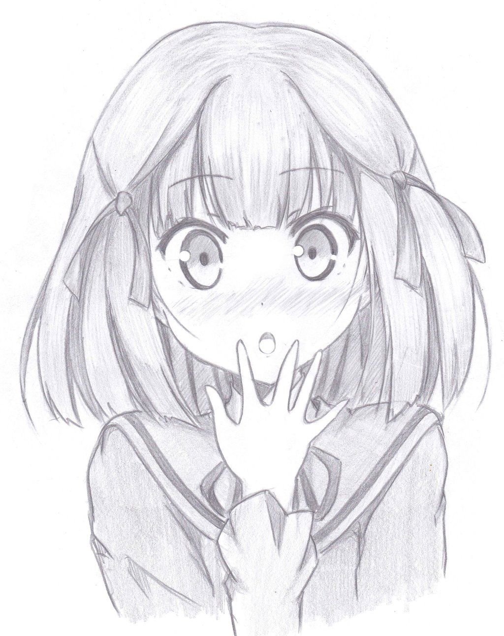 Лицо девушки из аниме карандашом
