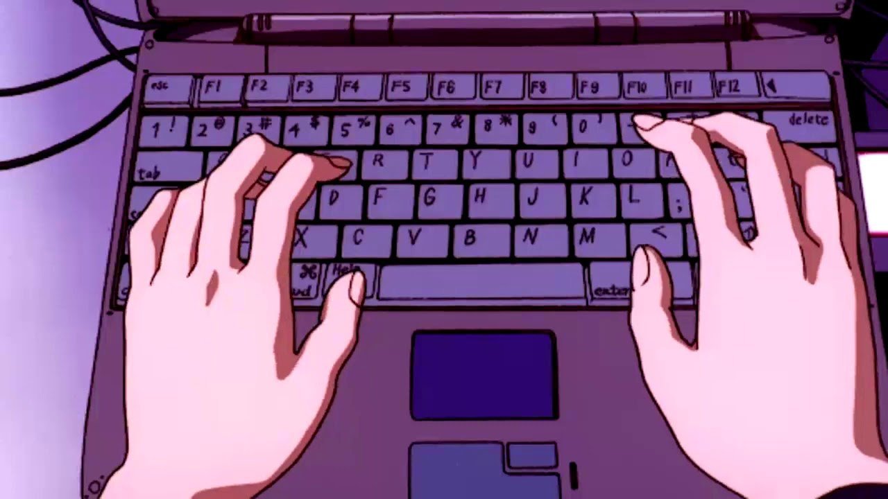 Аниме печатает на клавиатуре