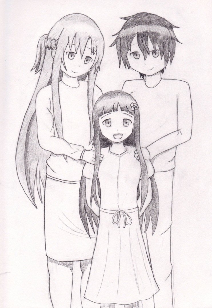 Рисунок семьи карандашом для срисовки