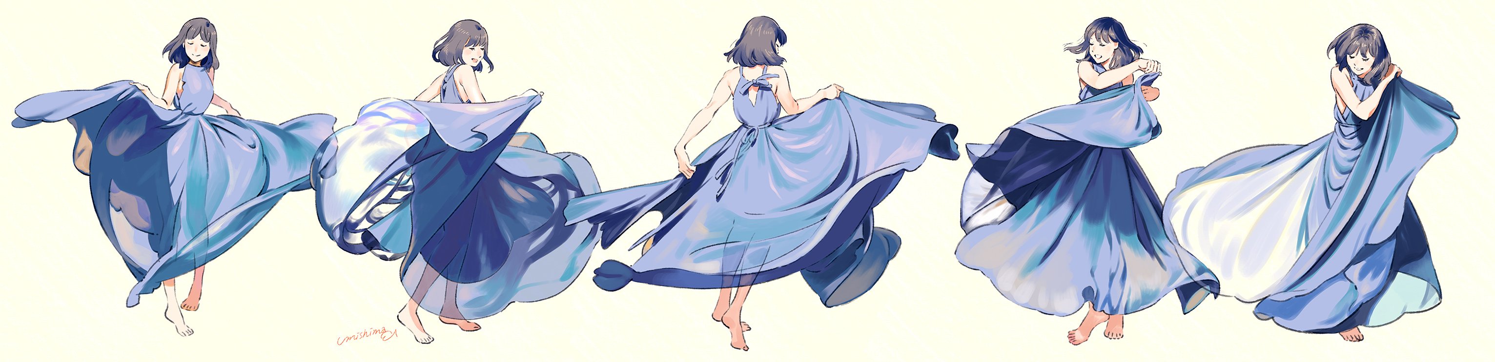 Девушка в платье на ветру аниме