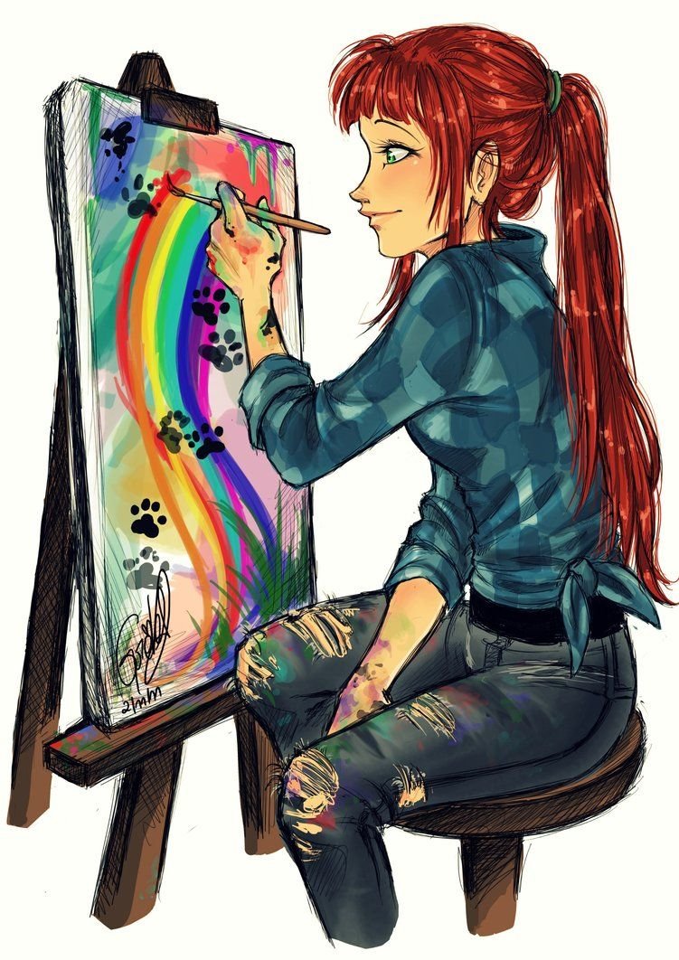 Девушка рисует арт