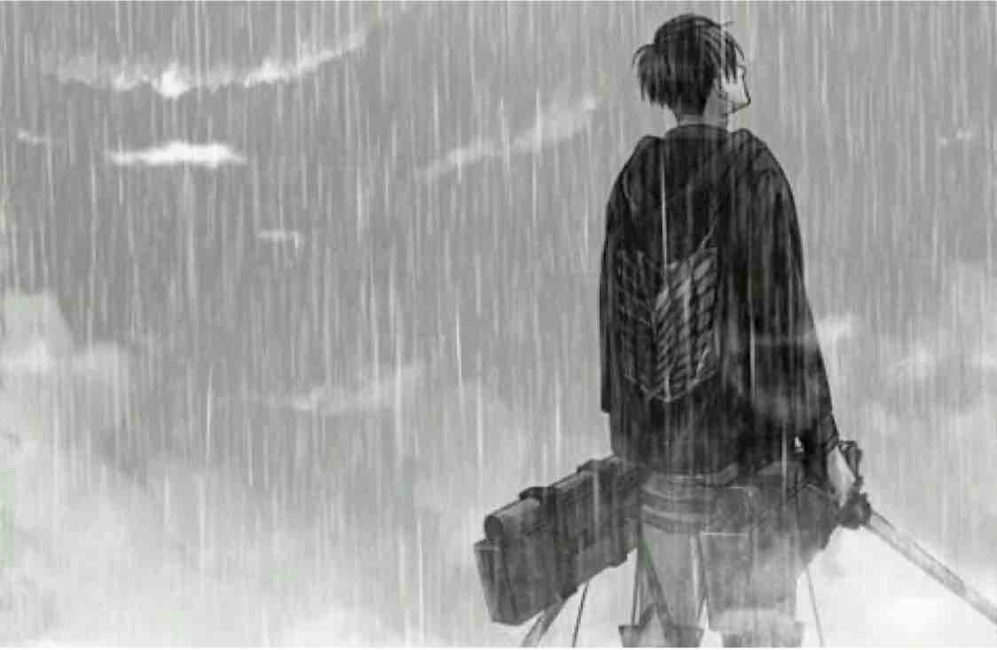 Плачет одинокая душа укутавшись в пальто. Леви Аккерман под дождем. Леви Аккерман под л дождем. Леви Аккерман дождь.