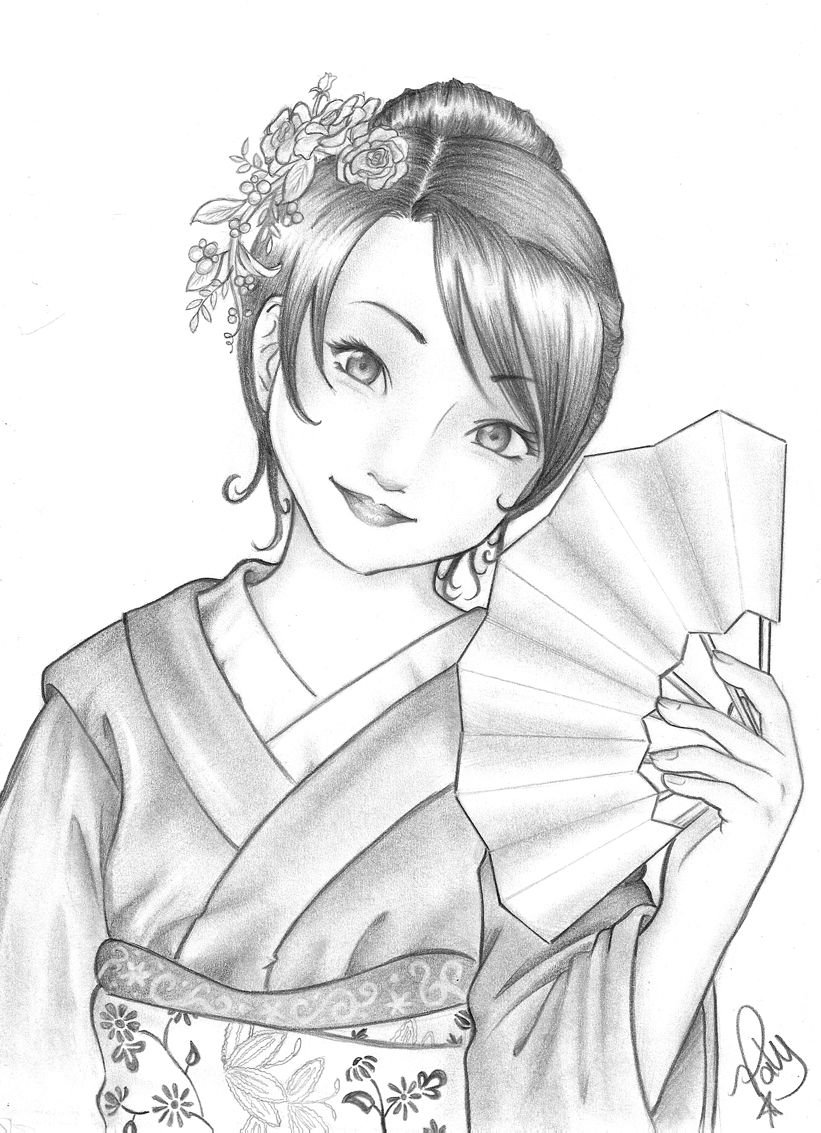 Японская девушка карандашом