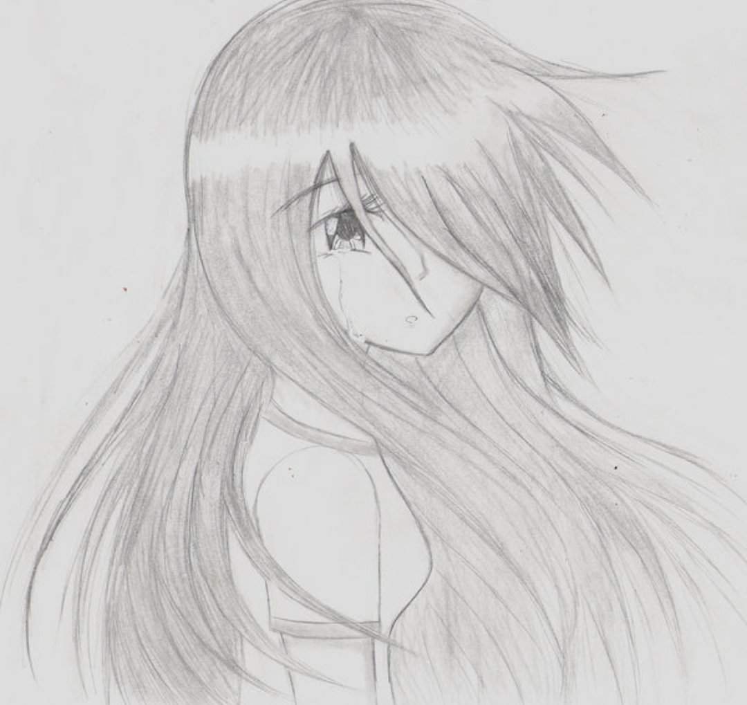 Плачущая девушка аниме карандашом