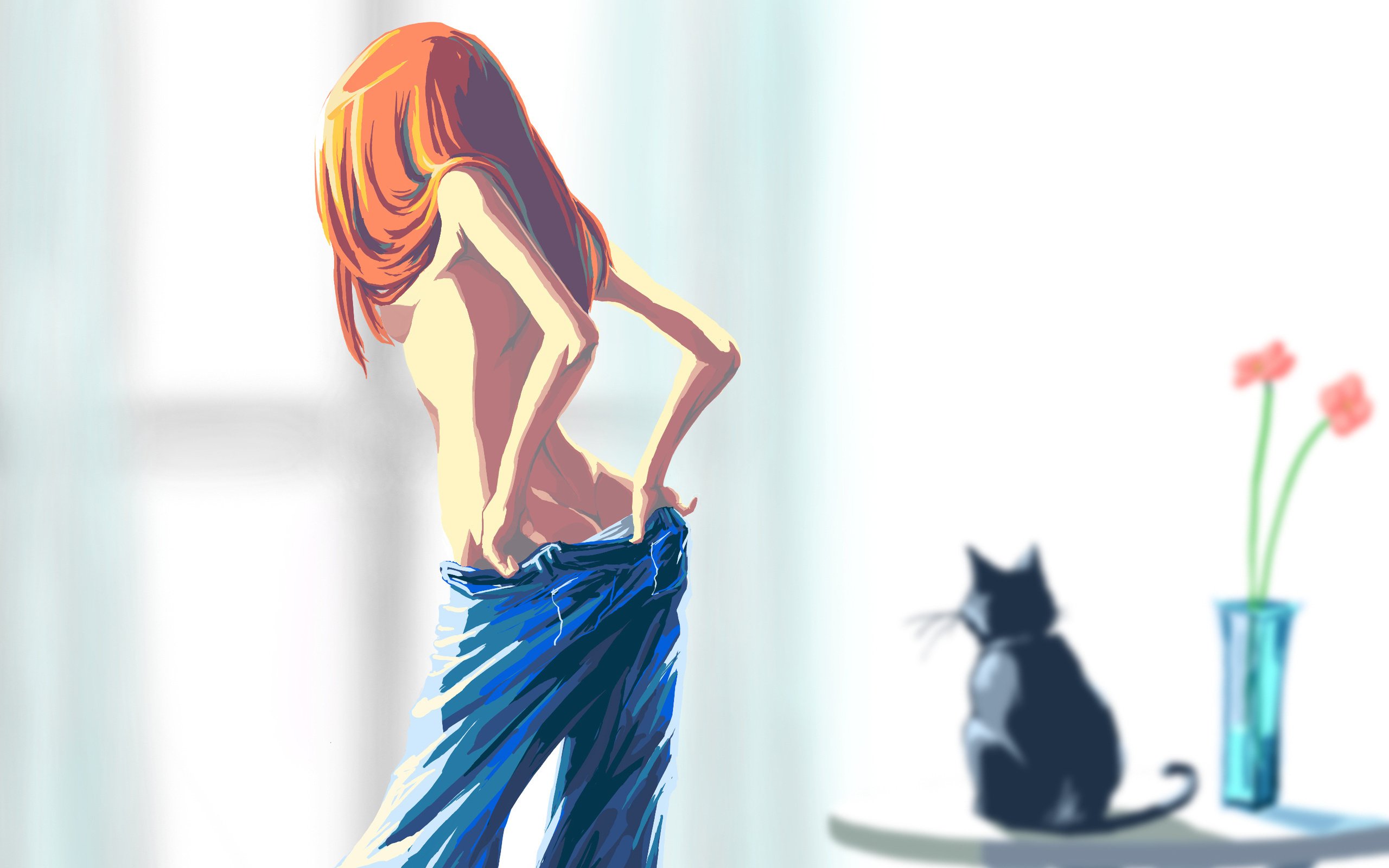 Девушка с котом рисунок