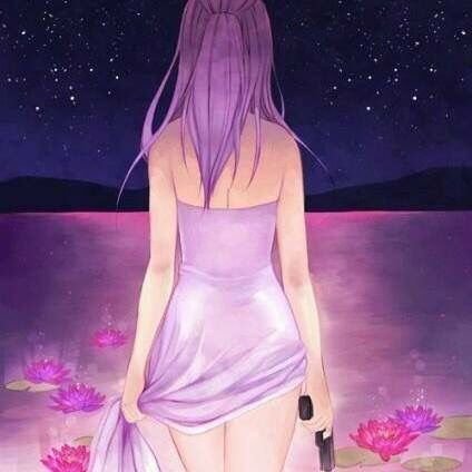 Девочка в платье спиной аниме