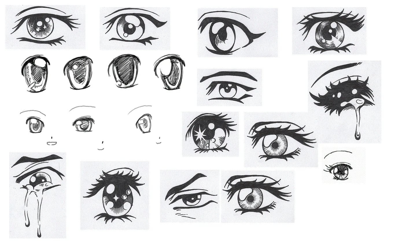 Этапы рисования аниме глаз