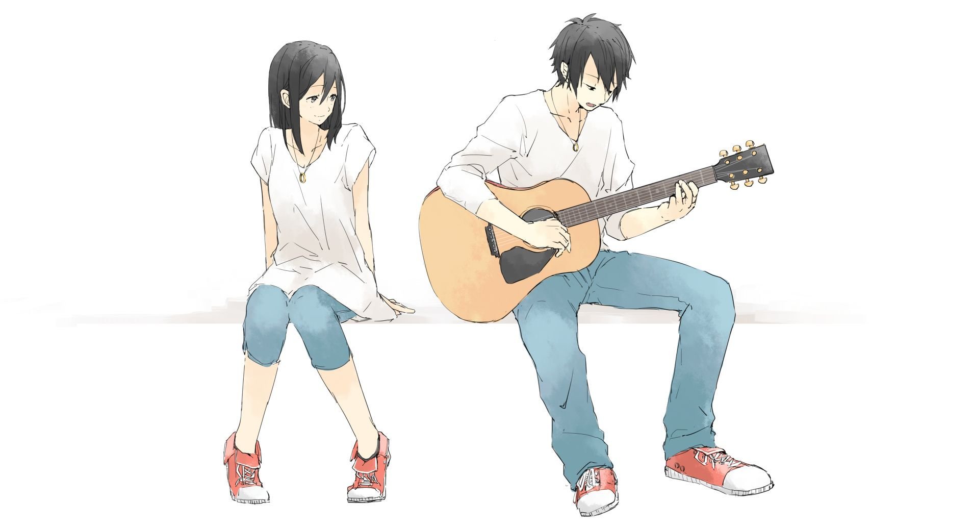 Парень с гитарой и девушка арт