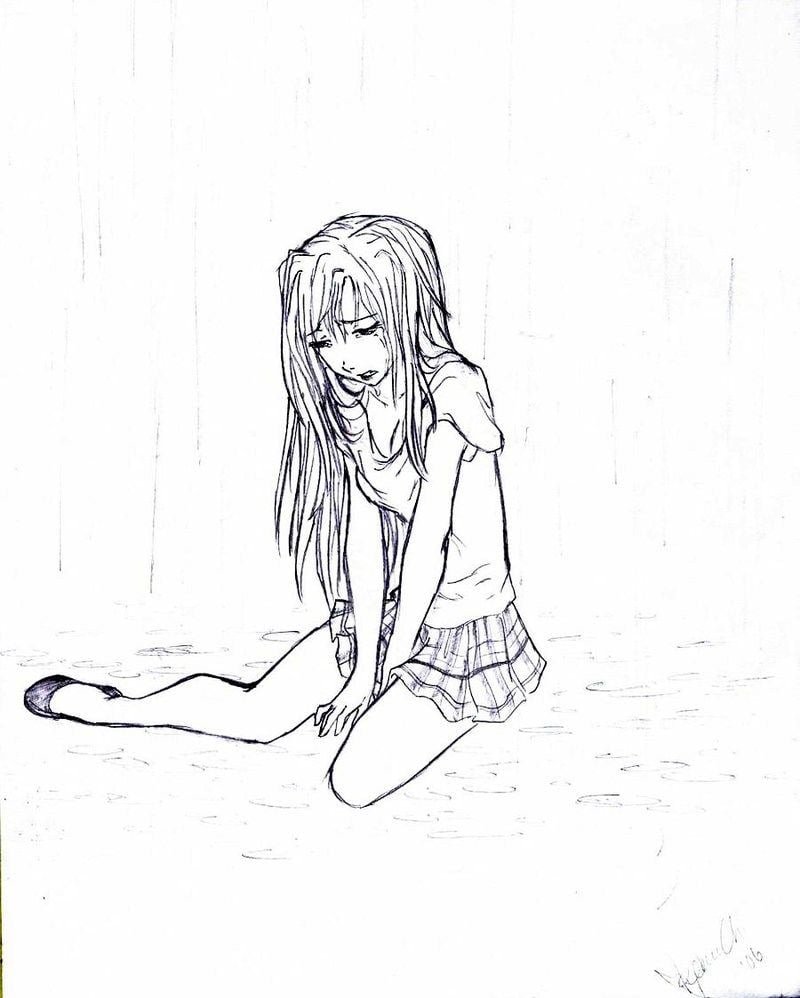 Сидящие девушки аниме раскраска