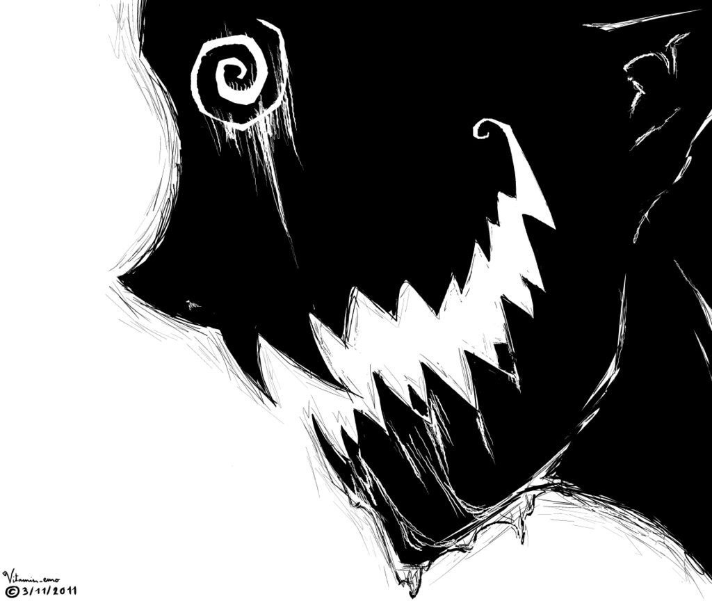 Черно белая аватарка стим. Демон Синигами. Улыбка демона. Демоническая улыбка.