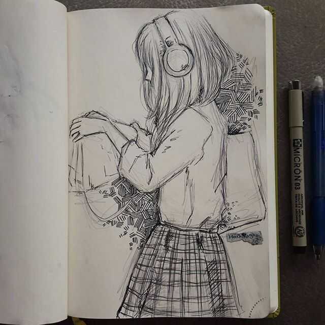 Рисунки девушки скетчбук