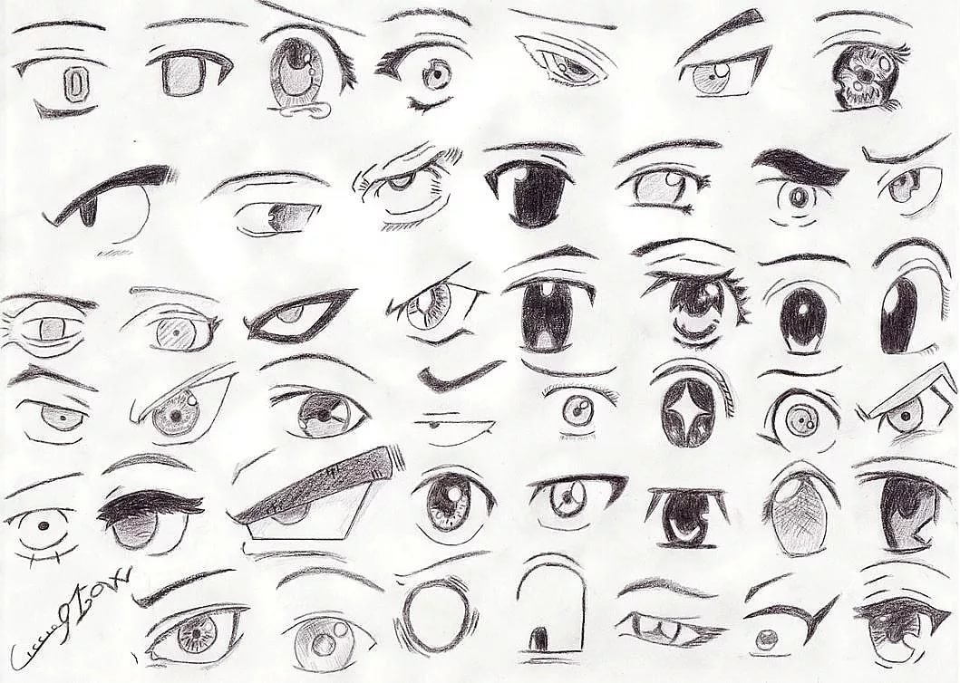 Глаза в разных стилях для срисовки