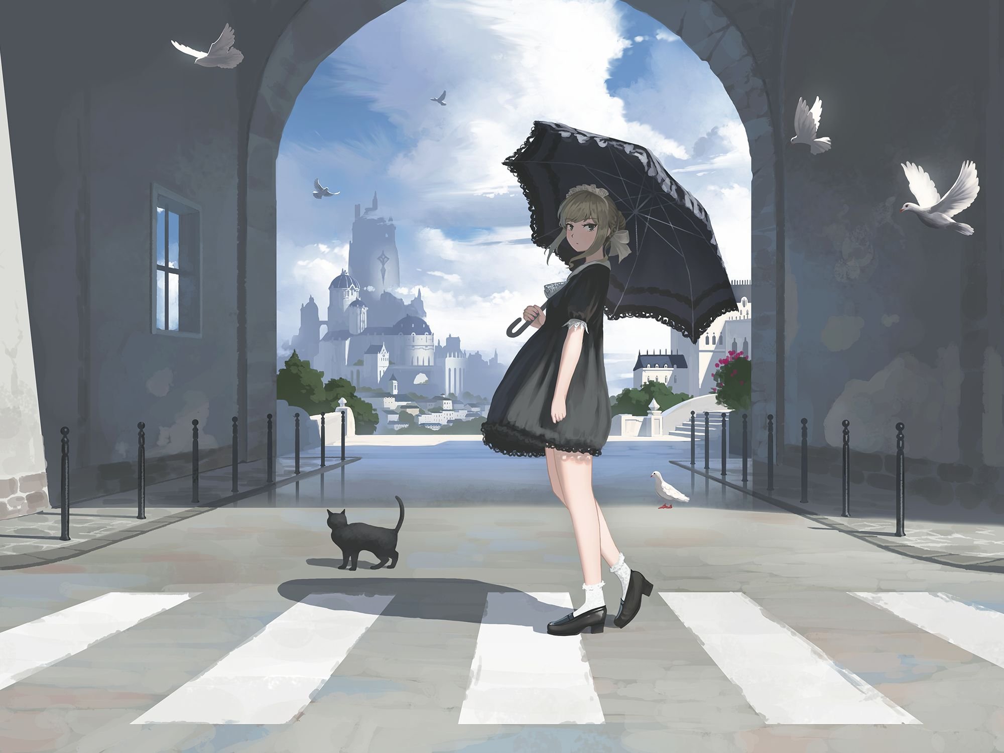 Девушка с зонтом арт