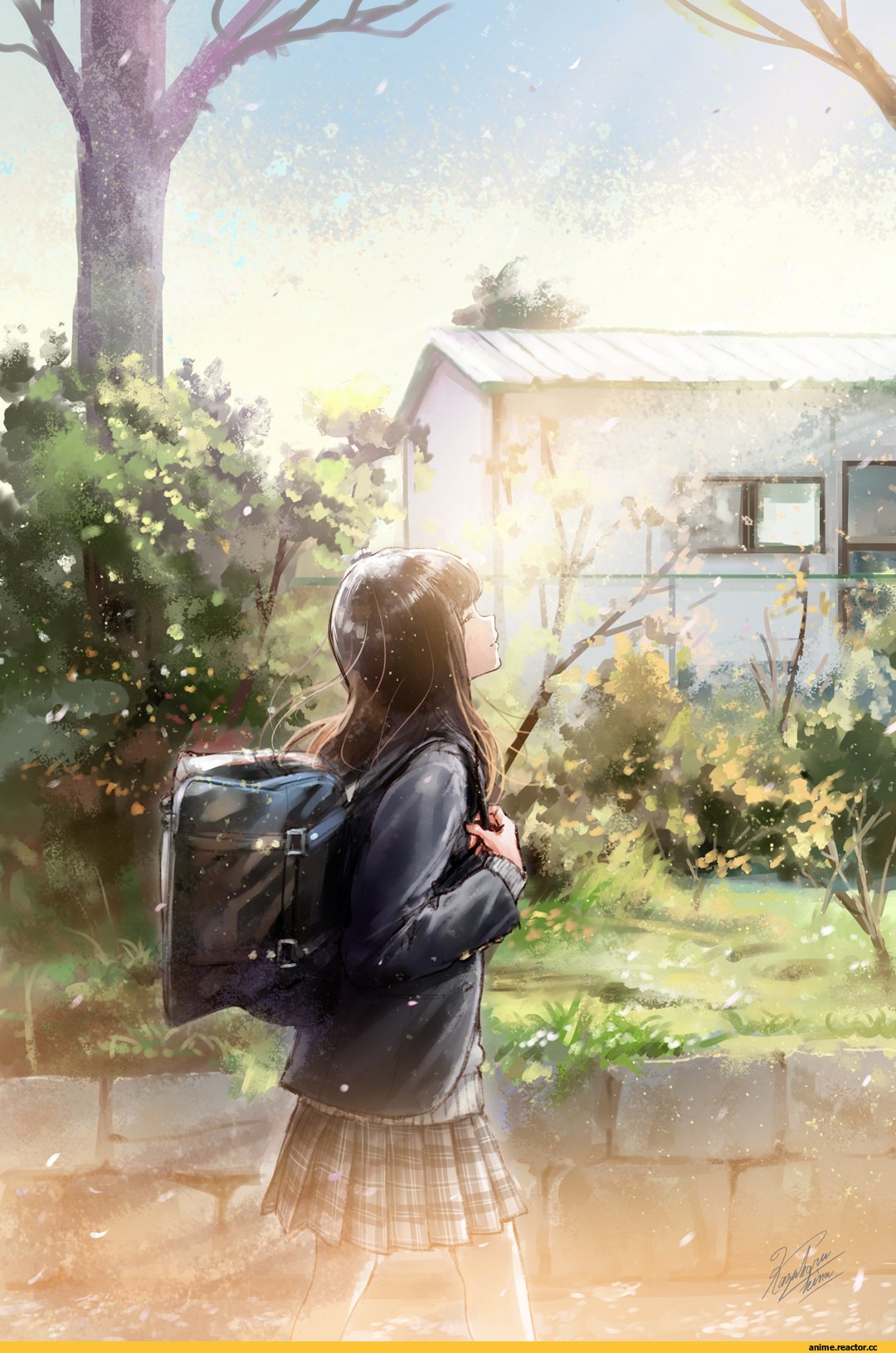 Красивые аниме пейзажи с девушкой